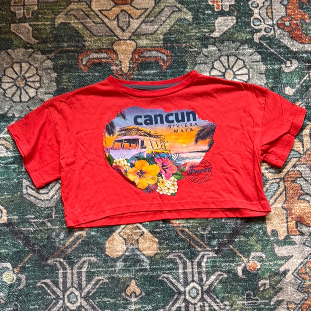 Red Cancun Graphic Kids Crop Top